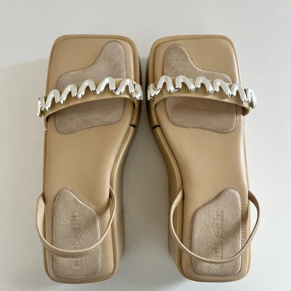 Cult Gaia Onyx Platform Slingback Sandal Silver Spiral Tan EU 38 NWOT - Picture 8 of 13